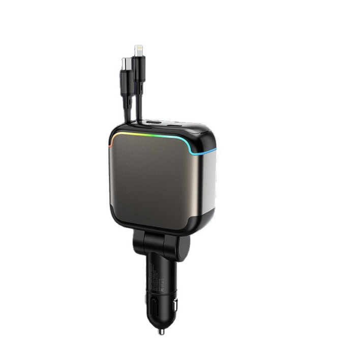 Retractable Car Charger USB C, 65W PD Laptop Fast Charging, RGB light, Car Adapter for iPhone 17/16 Pro Max, Galaxy S26, MacBook, Dash