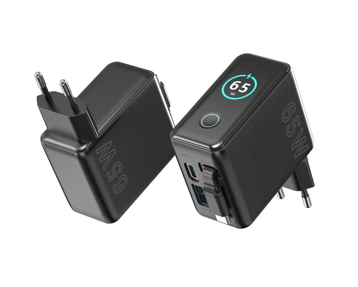 PD 65 Watts Foldable Wall Charger, Smart Display