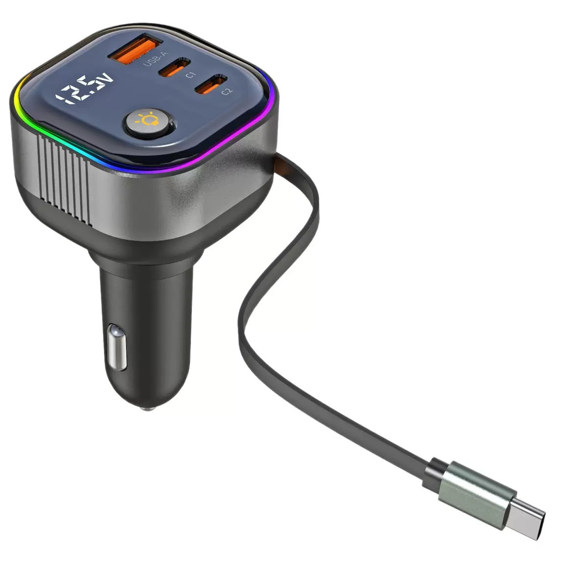 PD 78W Retractable Car Charger with RGB