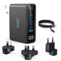 100W GaN USB C Charger, Multi-plug 4-Port Compact Foldable Fast Laptop Charger Power Adapter for MacBook Pro/Air, iPad Pro, iPhone 17/16/15 Series, Galaxy S25/S24, Pixel 10/9, Steam Deck, Pixelbook