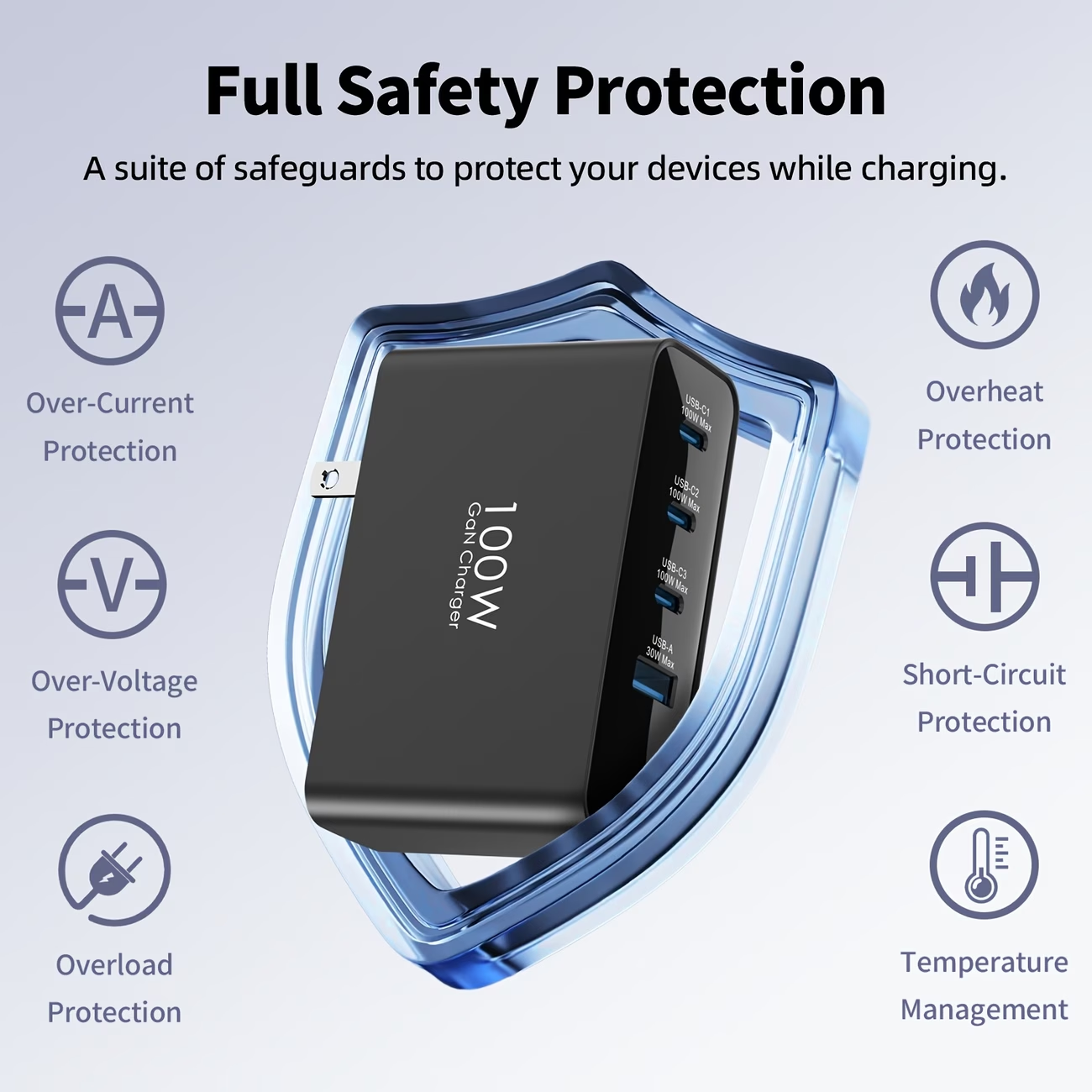 100W GaN USB C Charger, Multi-plug 4-Port Compact Foldable Fast Laptop Charger Power Adapter for MacBook Pro/Air, iPad Pro, iPhone 17/16/15 Series, Galaxy S25/S24, Pixel 10/9, Steam Deck, Pixelbook