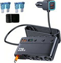 9 in 1 Cigarette Lighter Adapter, 228W 3 Socket Cigarette Lighter Splitter with Retractable Car Charger, PD45W/QC 3.0 * 2 Charge, 12V/24V Individual Switches for Car Devices