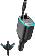 Retractable Car Charger, 4 in 1 Fast Charging Car Charger with USB-C & USB-A, Compatible with iPhone 17/16/15/14/13/12/11,Galaxy,Pixel,Car Accessories Gifts for Fathers Day,Husband,Men,Dad