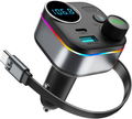 Bluetooth 5.4 FM Transmitter for Car, 72W Fast Car Charger with 45W Retractable USB-C Cable, RGB, Hands-Free Calling, Deep Bass, LED Display, USB Drive Music Player for Older Cars & Trucks