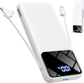 Portable Charger 10000mAh Power Bank with Built-in Cables and Wall Plug, Slim Fast Charging USB-C Battery Pack, Travel Essential Portable Phone Charger Compatible with iPhone, Samsung
