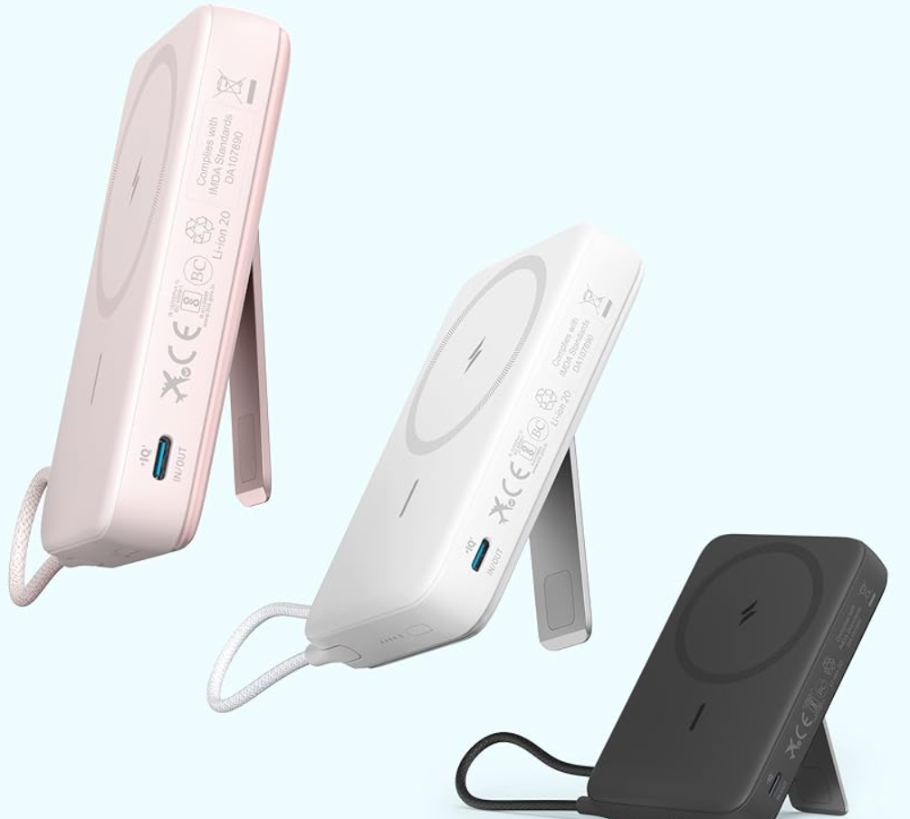 Magnetic Power Bank, 10,000mAh Wireless Portable Charger with 30W Max Fast Charging, Battery Pack with Built-in USB-C Cable and Adjustable Stand, for iPhone 17/16/15 Series, AirPods etc