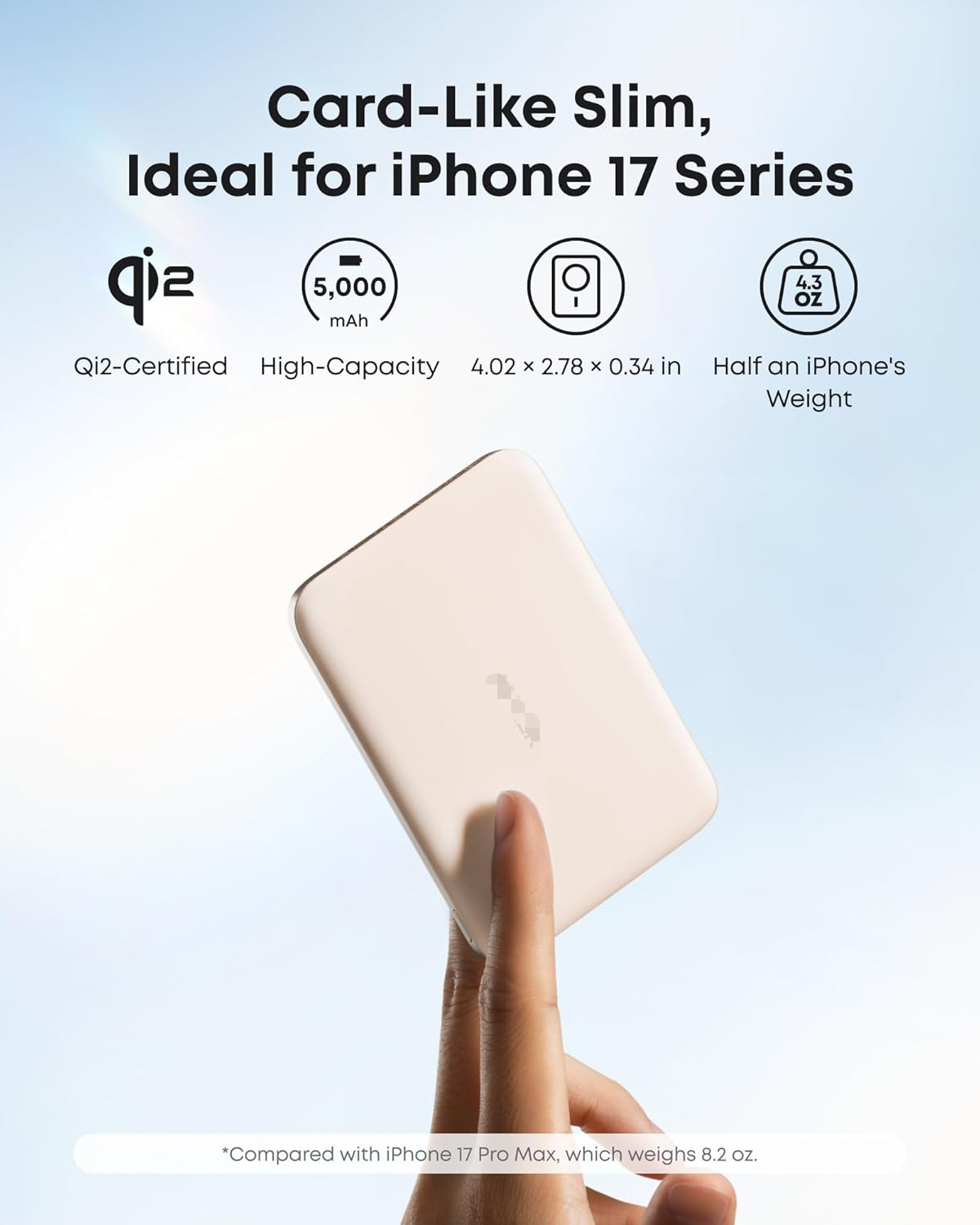 MagSafe Portable Charger, Ultra-Slim 5,000mAh Magnetic Wireless Power Bank, Qi2-Certified 15W Max, Compact for Travel, Ergonomic Design, for iPhone 17/16 Series, and More