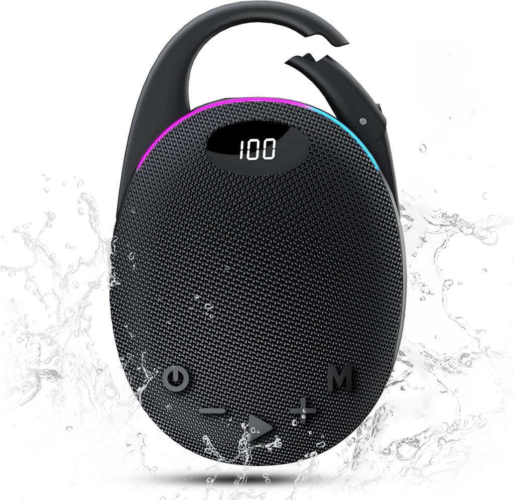 Portable Mini Bluetooth Speaker with HD Sound, LED Power Display, Big Pro Sound with Punchy Bass,Integrated Carabiner, 25H Playtime, Colorful RGB Lights, TWS pairing,Outdoor/Party/Travel