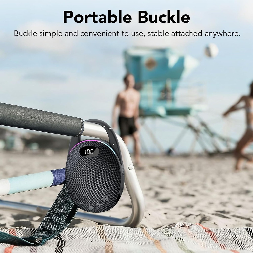 Portable Mini Bluetooth Speaker with HD Sound, LED Power Display, Big Pro Sound with Punchy Bass,Integrated Carabiner, 25H Playtime, Colorful RGB Lights, TWS pairing,Outdoor/Party/Travel