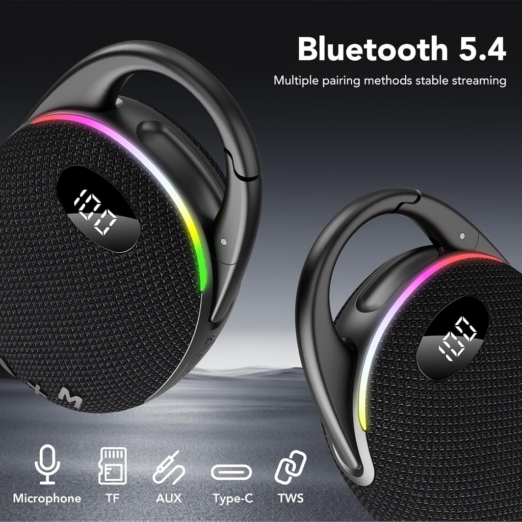 Portable Mini Bluetooth Speaker with HD Sound, LED Power Display, Big Pro Sound with Punchy Bass,Integrated Carabiner, 25H Playtime, Colorful RGB Lights, TWS pairing,Outdoor/Party/Travel