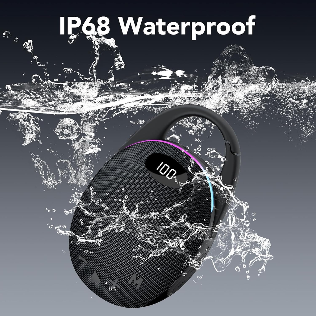 Portable Mini Bluetooth Speaker with HD Sound, LED Power Display, Big Pro Sound with Punchy Bass,Integrated Carabiner, 25H Playtime, Colorful RGB Lights, TWS pairing,Outdoor/Party/Travel