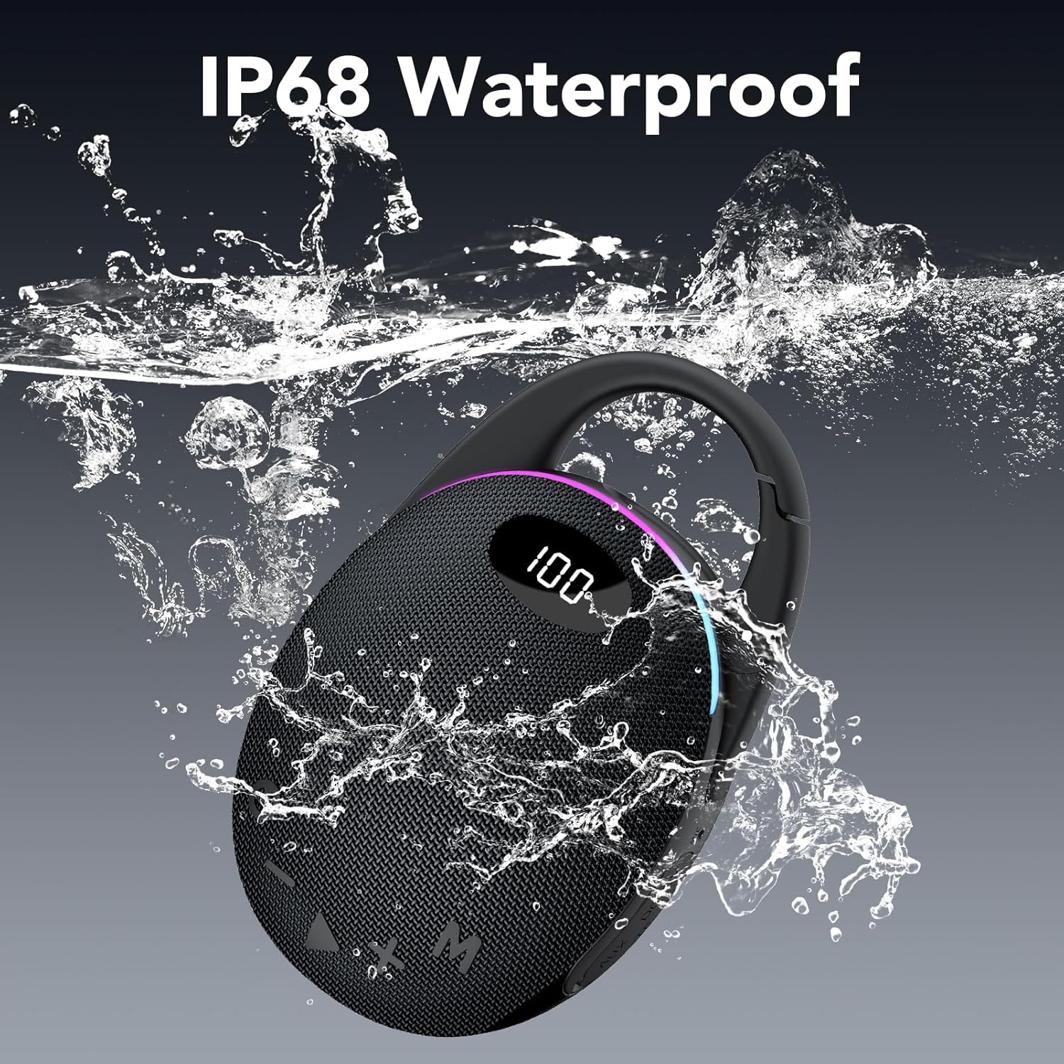 Portable Mini Bluetooth Speaker with HD Sound, LED Power Display, Big Pro Sound with Punchy Bass,Integrated Carabiner, 25H Playtime, Colorful RGB Lights, TWS pairing,Outdoor/Party/Travel