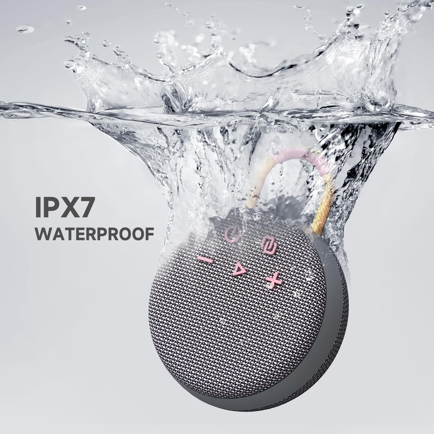 Wireless Mini Speaker – IPX7 Showerproof Audio with BT 5.3 & Clip, Durable Shell for Dorm Use, Gift Bags, Backpack Travel & Poolside Fun