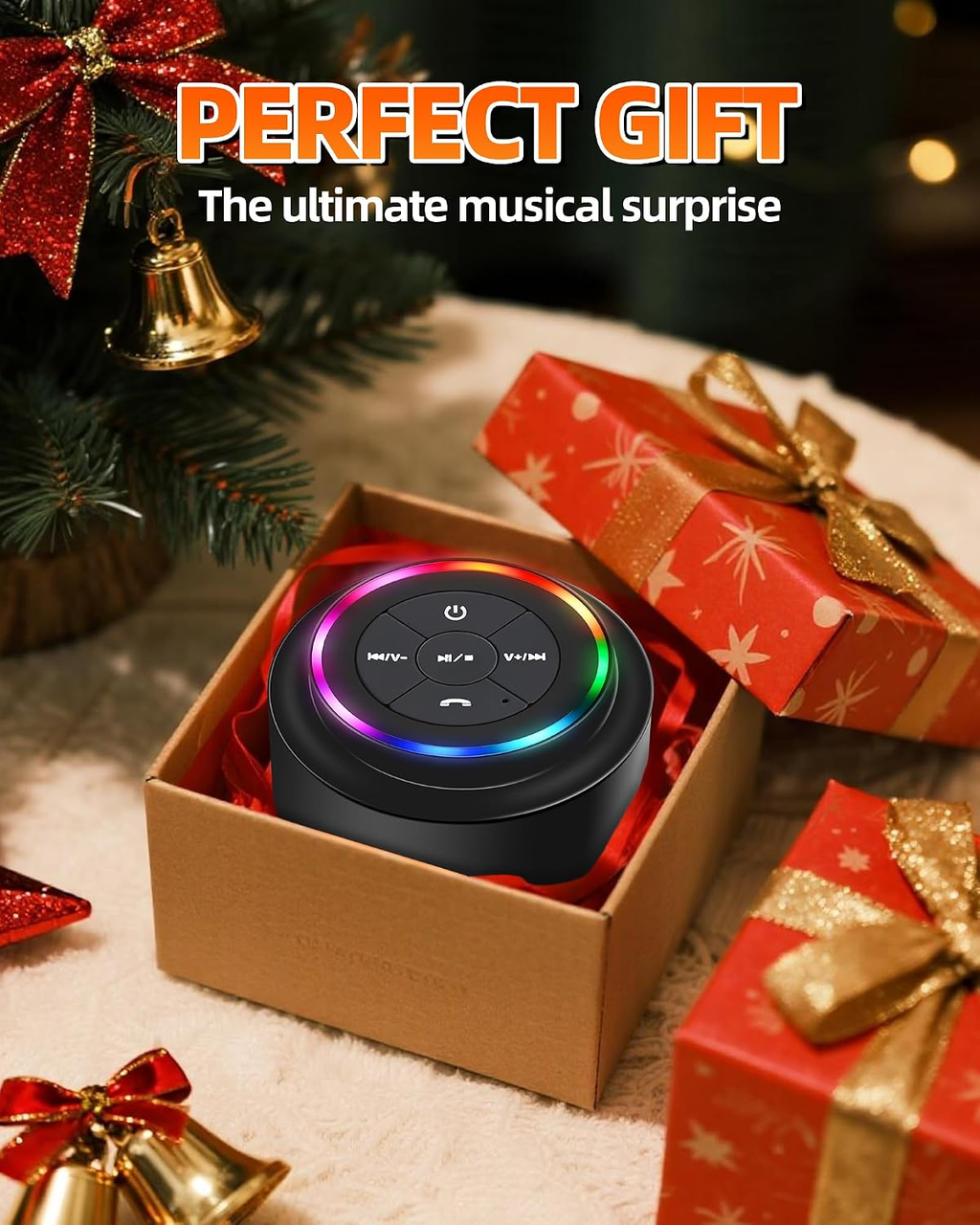 Waterproof Bluetooth Shower Speaker, Portable Wireless Speaker with Suction Cup, Small Portable Wireless Outdoor Speakers, RGB Lights, for Shower Bathroom Pool Beach, Gift Ideas for Christmas