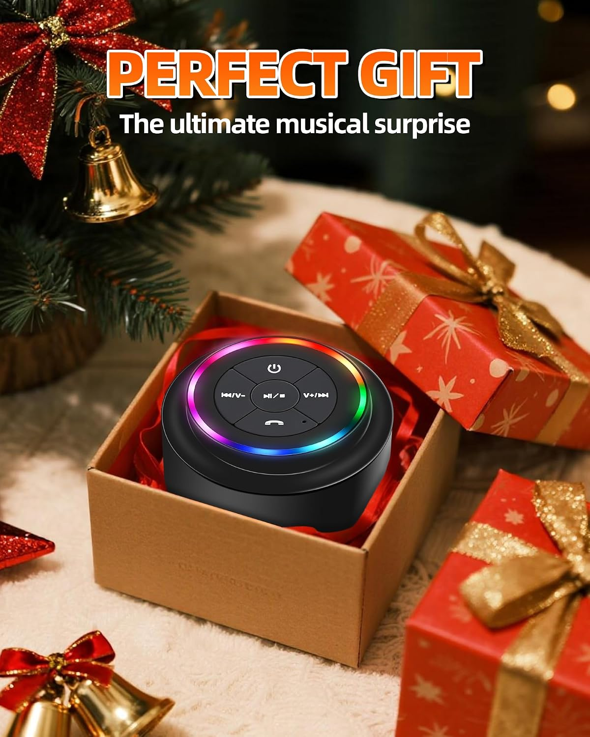 Waterproof Bluetooth Shower Speaker, Portable Wireless Speaker with Suction Cup, Small Portable Wireless Outdoor Speakers, RGB Lights, for Shower Bathroom Pool Beach, Gift Ideas for Christmas