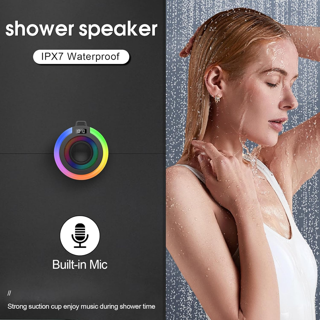 Bluetooth Shower Speaker, Portable Bluetooth Speaker Stereo Sound with Suction Cup/Lanyard, Built-in Mic, IPX7 Waterproof Wireless Speakers Bluetooth 5.4 for Bathroom/Party/Beach/Gift