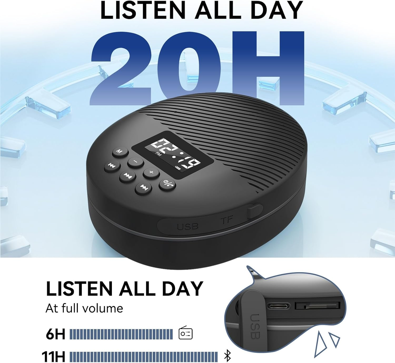 Shower Radio Speaker with Bluetooth 5.4, AGPTEK Waterproof Wireless Bathroom FM with Suction Cup 12H Long Playback Time, Lanyard, LCD Screen Display, Handsfree Calling, Storage Card Playback