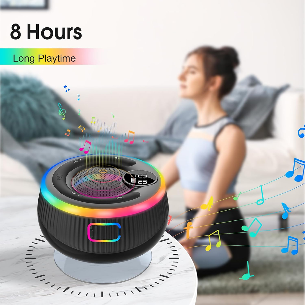Bluetooth Speaker, Shower Speaker Stereo Sound, IPX7 Waterproof Speakers, Digital Display Portable Speaker with Suction Cup, LED Light, Small Wireless Speakers for Outdoor Party Beach Bathroom