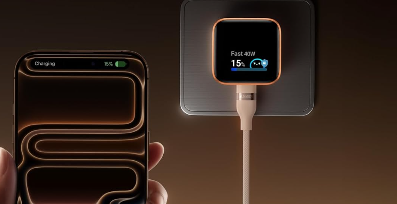 Smart Display Charger, USB C Charger Block, 45W Max GaN Phone Charger,180° Foldable Plug,Smart Recognition,Built-in Care Mode,for iPhone17/16/15