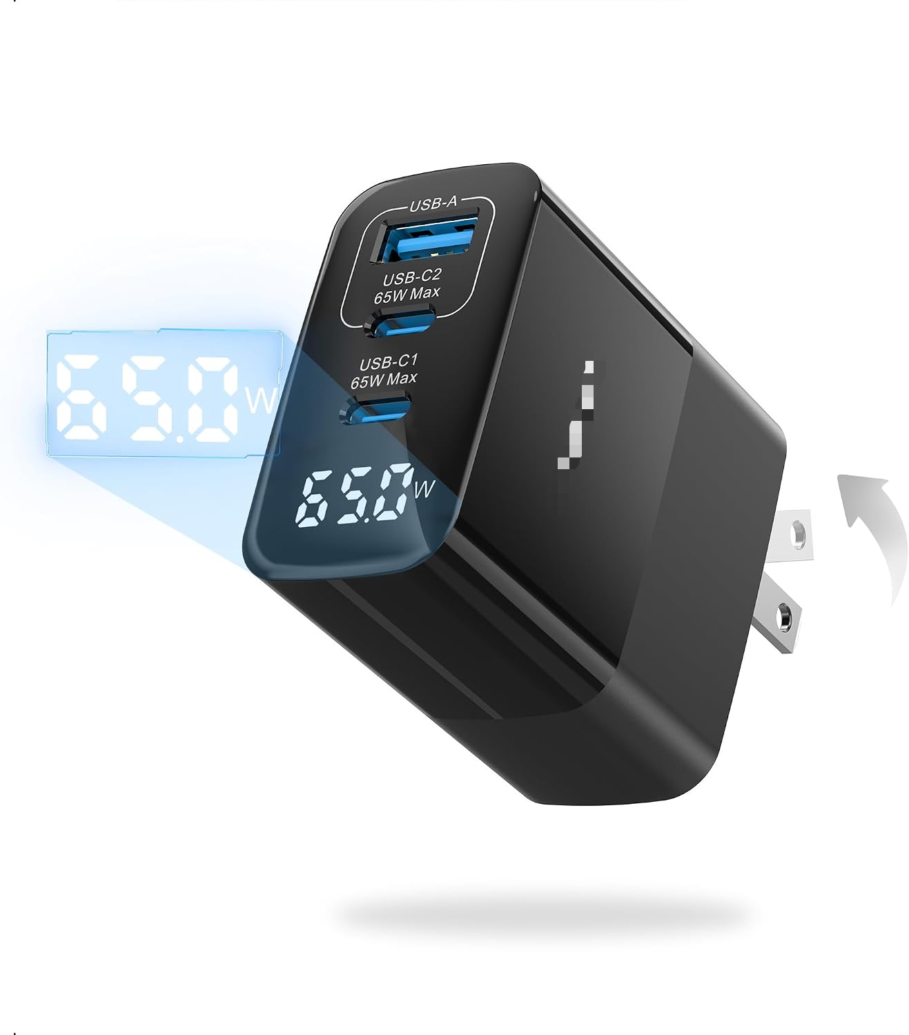 65W USB C Charger Block with Led Display, 3 Ports GaN Wall Charger Foldable Compact Type C Fast Charging for MacBook iPad Pro/Air, iPhone 17/16 Pro/Pro Max, for Samsung Galaxy S25/S24