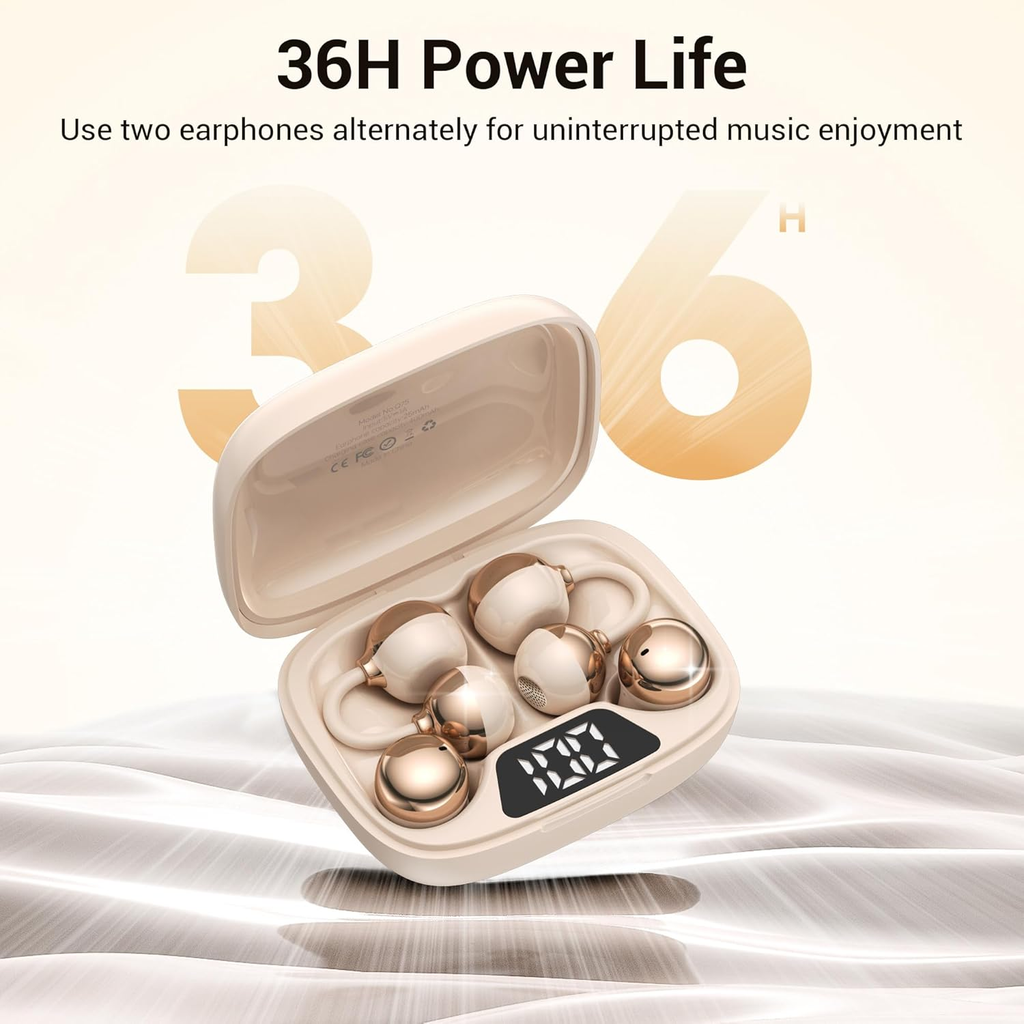 2-in-1 Wireless Earbuds Set, Open-Ear Clip & Mini Sleep Headphones, 36H Battery, Bass Sound, Ultra Comfortable, IPX4 Waterproof, Stylish for Work/Sport/Sleep