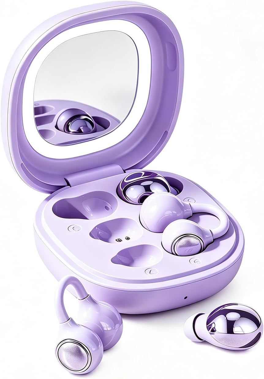 2-in-1 Earbuds Set with Makeup Mirror, Invisible Sleep Earbuds & Open-Ear Clip On Headphones, Bluetooth 5.4, 48H Playtime, ENC Mic, IPX4 Waterproof for Small Ears Work Sleep Sports