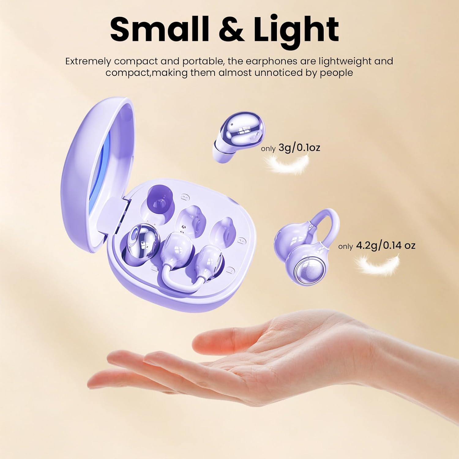 2-in-1 Earbuds Set with Makeup Mirror, Invisible Sleep Earbuds & Open-Ear Clip On Headphones, Bluetooth 5.4, 48H Playtime, ENC Mic, IPX4 Waterproof for Small Ears Work Sleep Sports