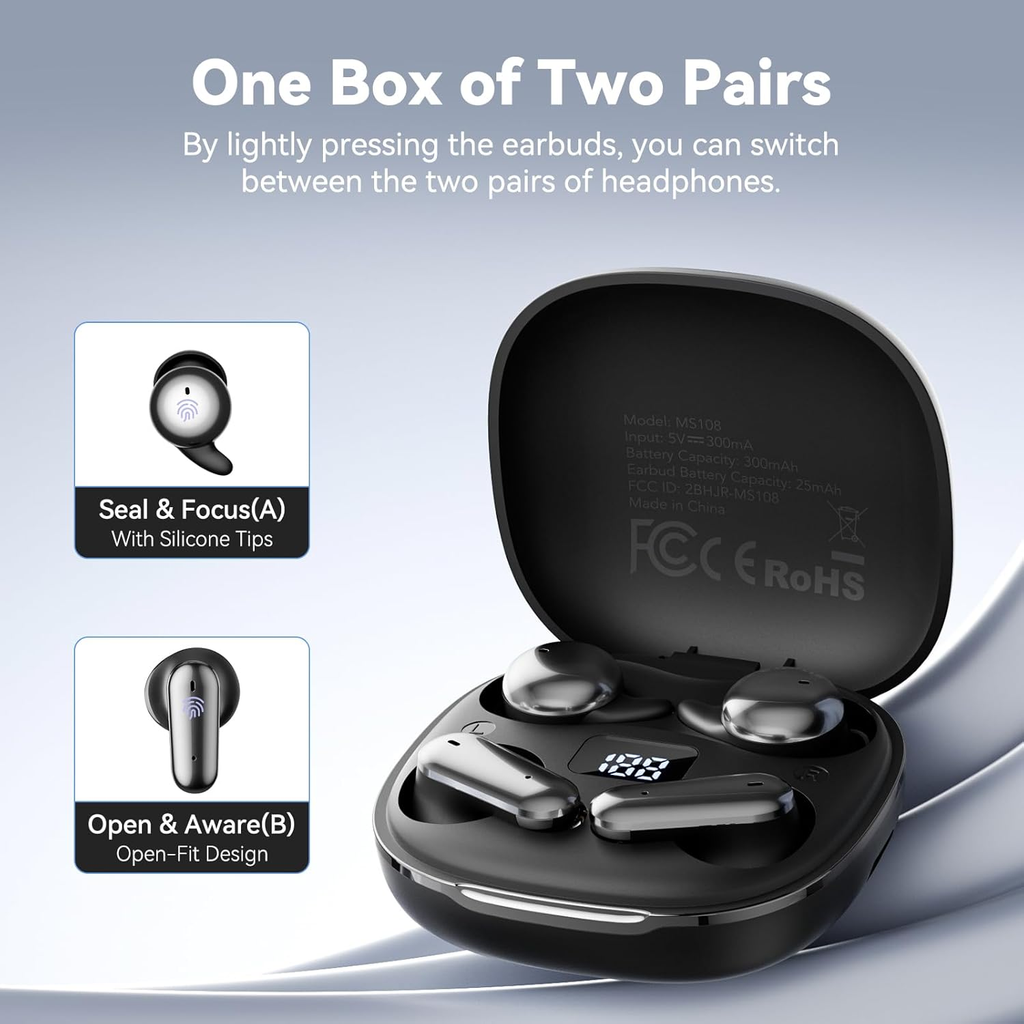 2 Pairs AI Translation Earbuds Real-Time Translator Headphones with 135 Languages, 0.5s Delay & 98% Accuracy, 2-in-1 Open/in-Ear Design, Bluetooth Mini Earbuds for Travel Business Sports Sleep