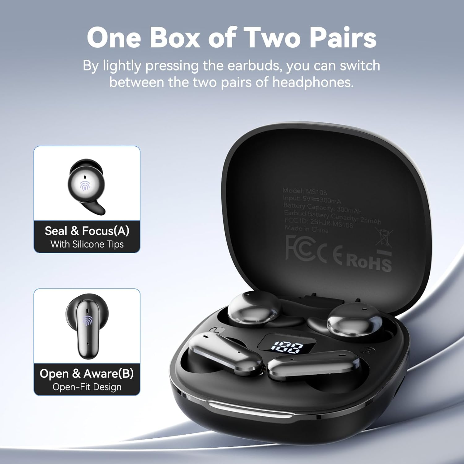 2 Pairs AI Translation Earbuds Real-Time Translator Headphones with 135 Languages, 0.5s Delay & 98% Accuracy, 2-in-1 Open/in-Ear Design, Bluetooth Mini Earbuds for Travel Business Sports Sleep
