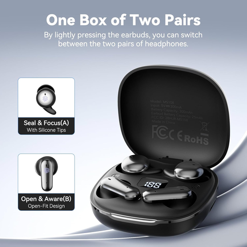 2 Pairs AI Translation Earbuds Real-Time Translator Headphones with 135 Languages, 0.5s Delay & 98% Accuracy, 2-in-1 Open/in-Ear Design, Bluetooth Mini Earbuds for Travel Business Sports Sleep