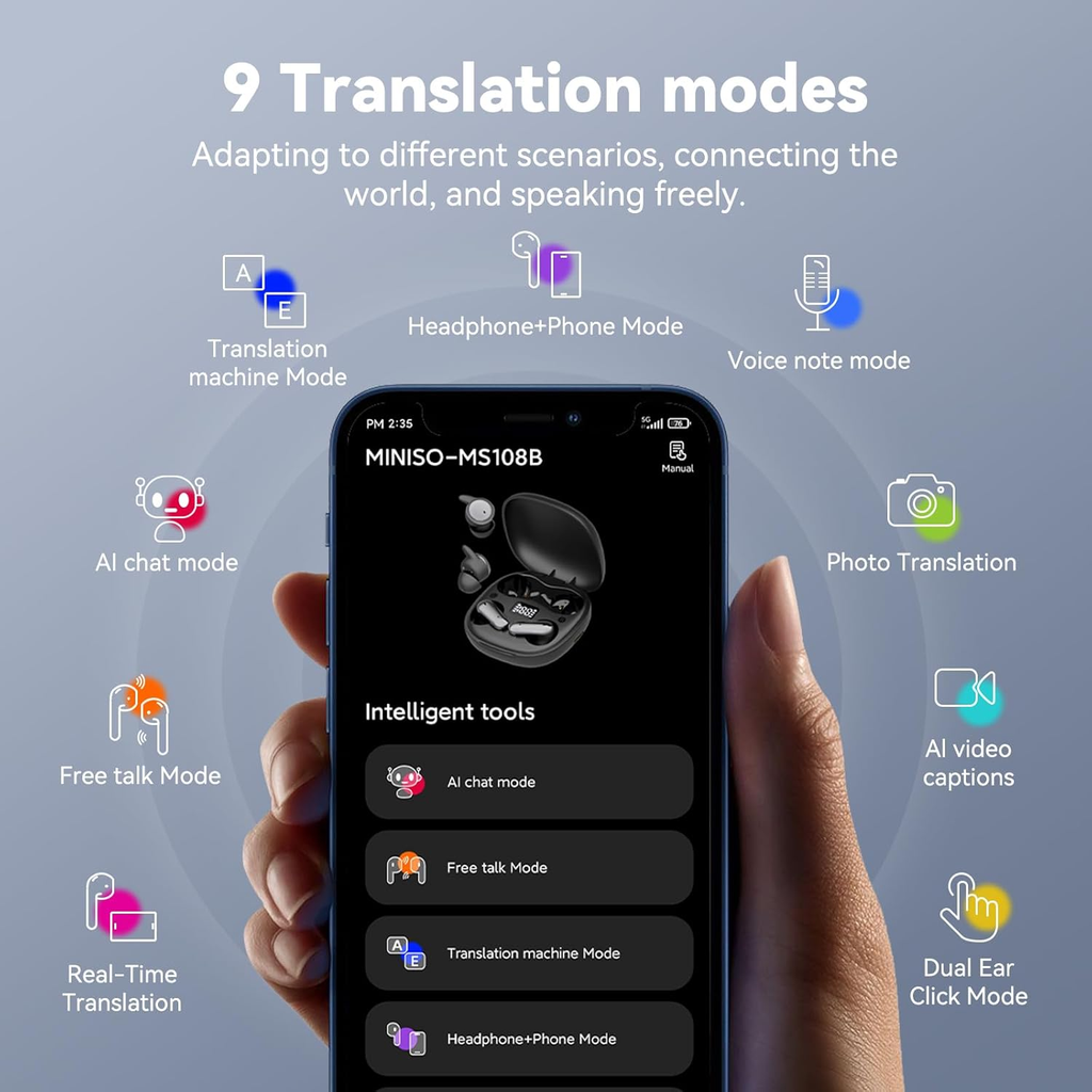 2 Pairs AI Translation Earbuds Real-Time Translator Headphones with 135 Languages, 0.5s Delay & 98% Accuracy, 2-in-1 Open/in-Ear Design, Bluetooth Mini Earbuds for Travel Business Sports Sleep