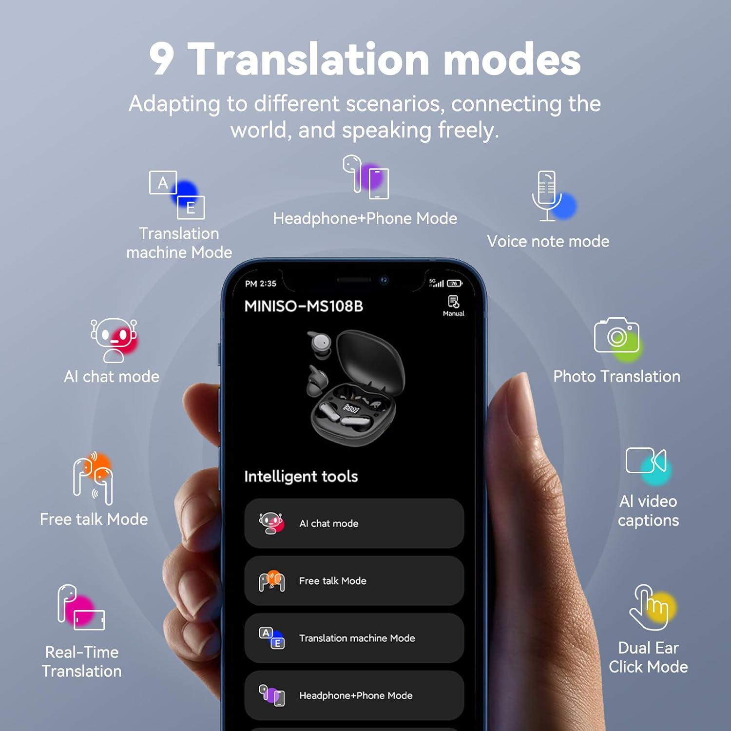 2 Pairs AI Translation Earbuds Real-Time Translator Headphones with 135 Languages, 0.5s Delay & 98% Accuracy, 2-in-1 Open/in-Ear Design, Bluetooth Mini Earbuds for Travel Business Sports Sleep