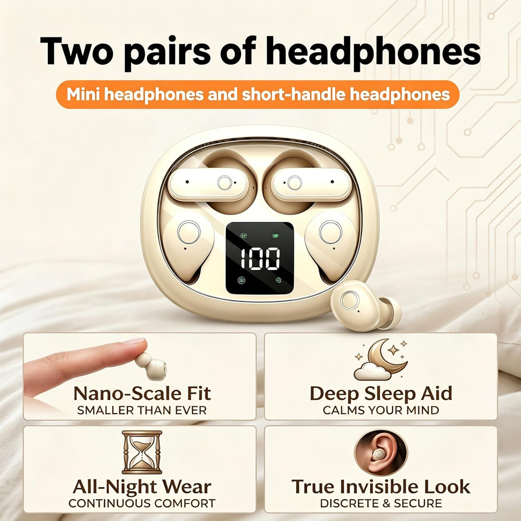 Wireless Headset,Tiny Size Invisible Earbud,Bluetooth 5.4 Stereo Headphones with LED Digital Invisible Mini Two Bluetooth Headphones Design,for Sleep/Office/Sports