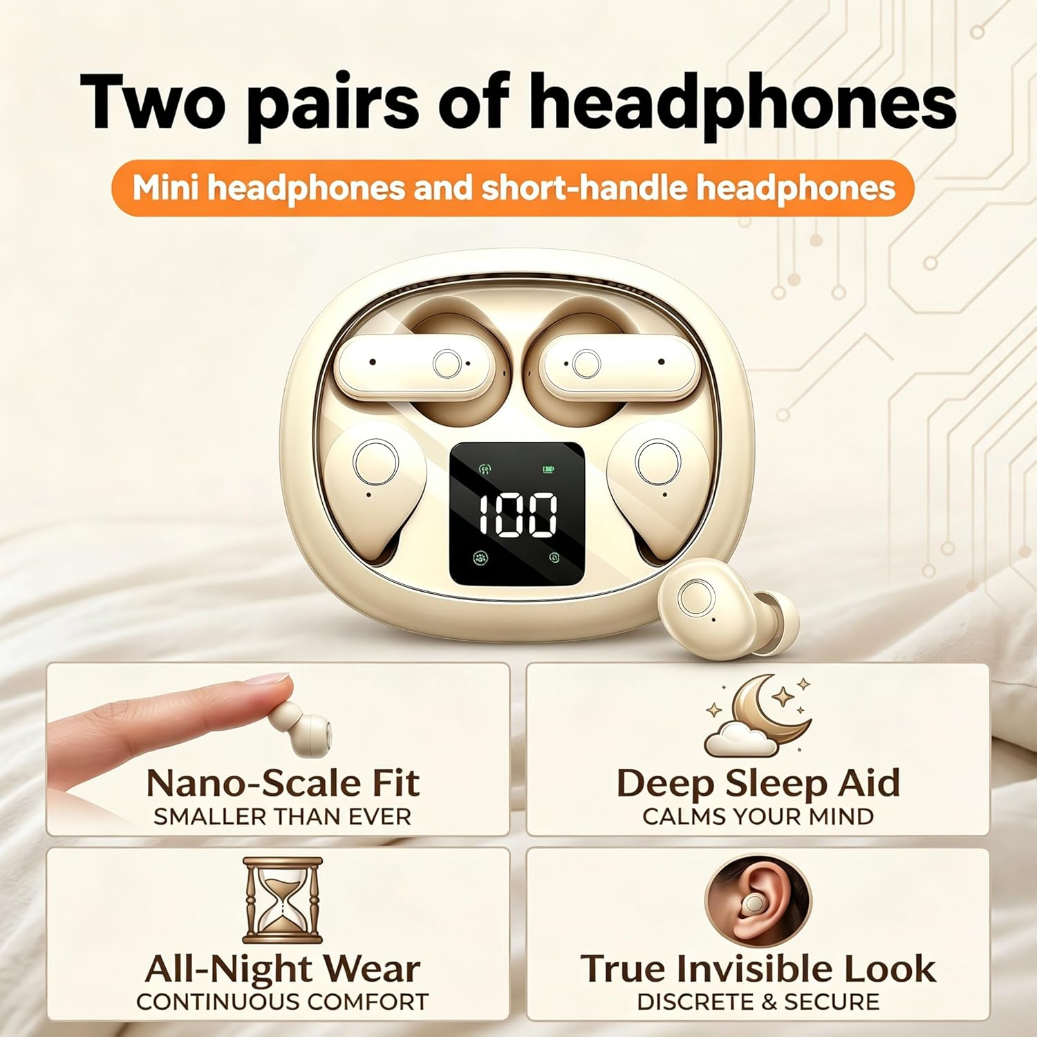 Wireless Headset,Tiny Size Invisible Earbud,Bluetooth 5.4 Stereo Headphones with LED Digital Invisible Mini Two Bluetooth Headphones Design,for Sleep/Office/Sports