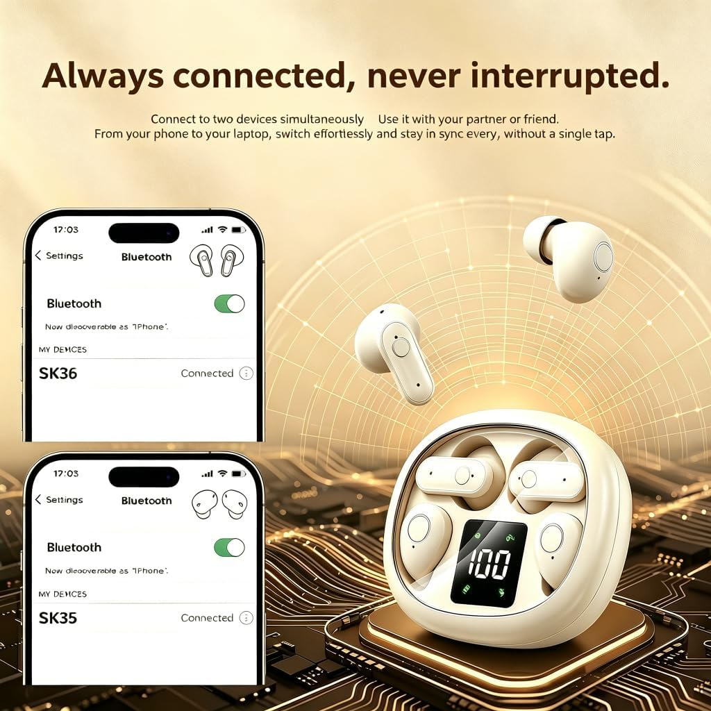 Wireless Headset,Tiny Size Invisible Earbud,Bluetooth 5.4 Stereo Headphones with LED Digital Invisible Mini Two Bluetooth Headphones Design,for Sleep/Office/Sports