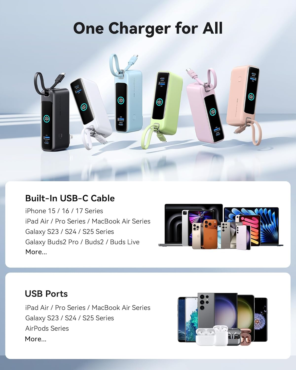 Portable Power Bank with Foldable AC Plug, 10000mAh 30W Fast Charging Power Bank, Built-in USB C Cable, Travel Essentials Battery Pack for iPhone 17 16 15, Samsung S25 S24, MacBook