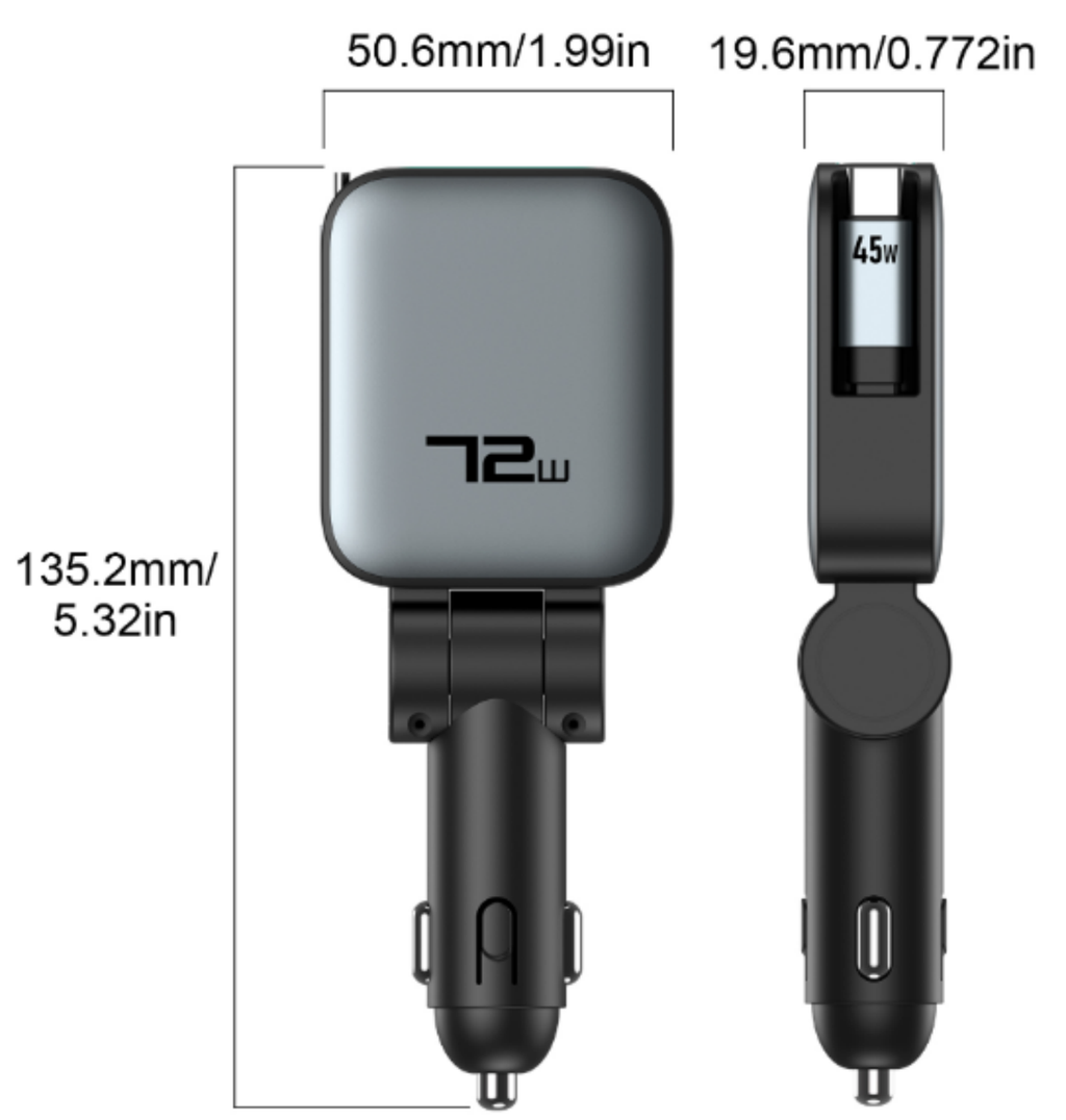 72W Retractable USB C Car Charger Fast Charging with Dual Type-C Cable and USB-A Port, PD QC3.0 Car Accessories Adapter Travel Essentials Compatible for iPhone 17 Samsung iPad Airpod Laptop