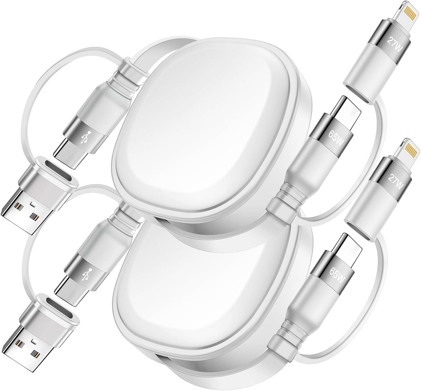 5 in 1 Retractable Charging Cable, 65W Multi Charger USB Type C Charger Cable Fast Charging Cord, USBC to USB C/Lightning for iPhone 16 15 14 13 Pro Max,iPad,Samsung,PS5,Tablets & More 3.86ft