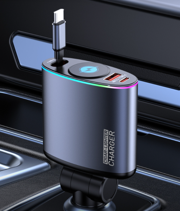 Retractable Car Charger for iPhone 17, Fast Charging Car Chargers, USB C Car Charger, Cigarette Lighter Adapter for iPhone 17/16/15/14/13/12 Series, Galaxy, Gray