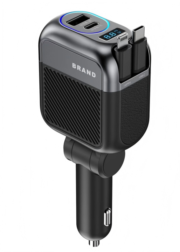 4 in 1 Retractable Car Charger USB C, 125W Fast Charging