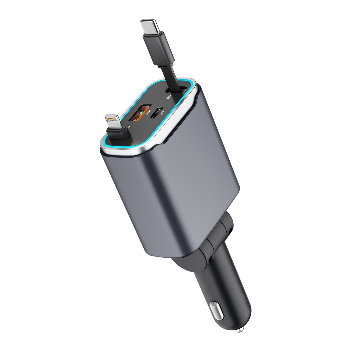 PD 111W Car Charger with Dual USB-C & USB-A Ports