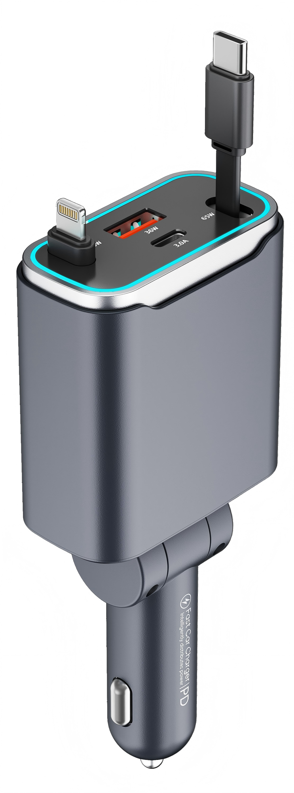 PD 111W Car Charger with Dual USB-C & USB-A Ports