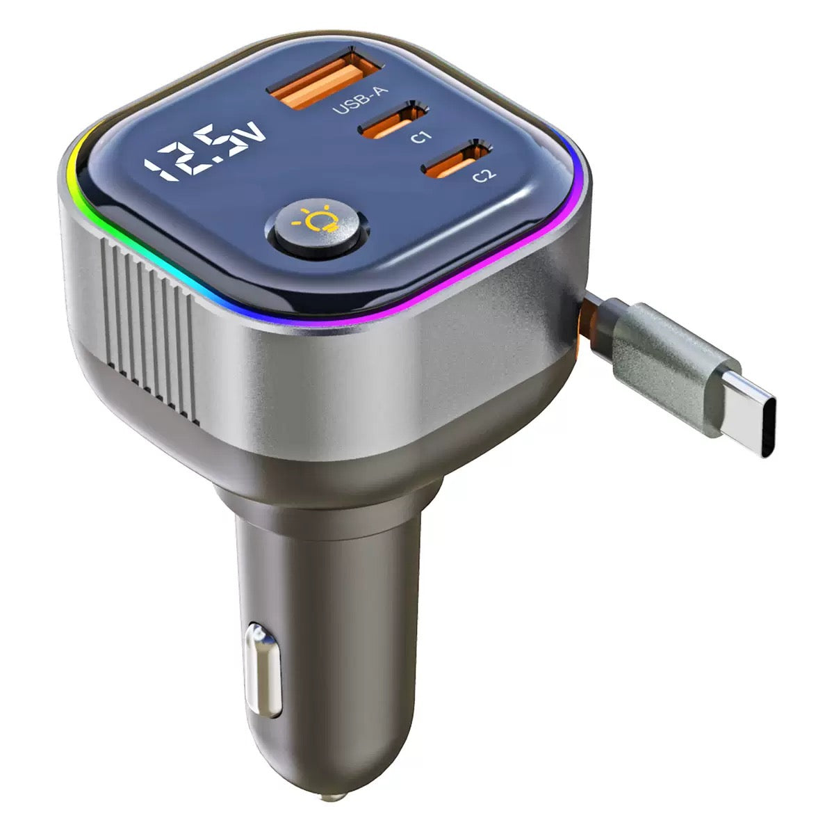 PD 78W Retractable Car Charger with RGB
