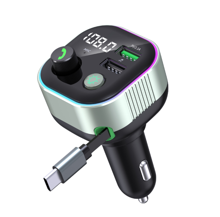 Fast Charging Retractable Car Charger Adapter Bluetooth FM Transmitter