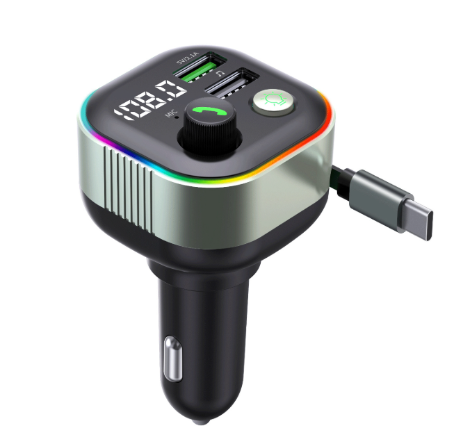 Fast Charging Retractable Car Charger Adapter Bluetooth FM Transmitter