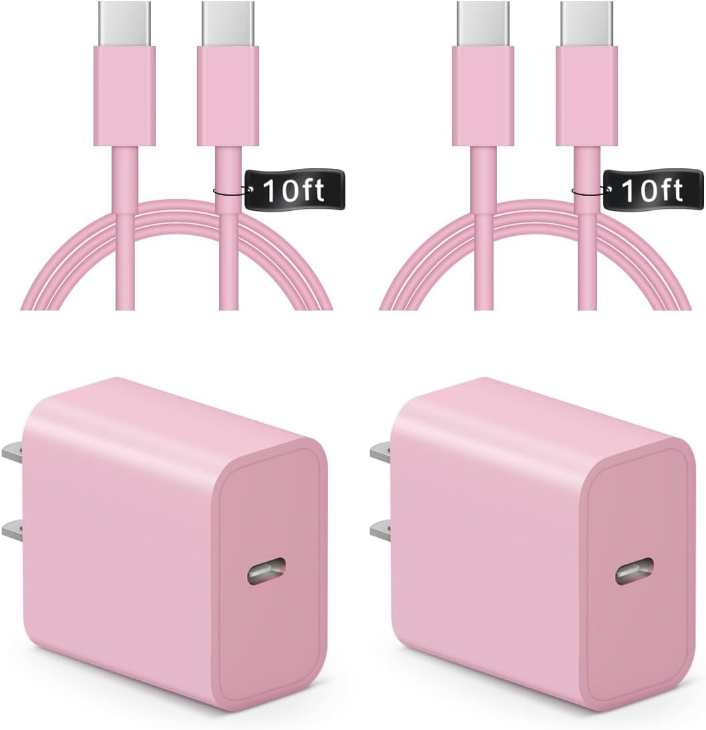PD 20W Fash Wall Charger with 10FT USB C Charger for iPhone Charger Fast Charging, Braided Type C Fast Wall Chargers Block Adapter 10FT USB C to C Woven Cable for iPhone 17ProMax/17 Pro/17e/Air/17/16 ProMax/16Pro/15,iPad