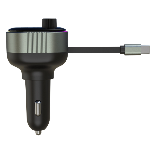 Fast Charging Retractable Car Charger Adapter Bluetooth FM Transmitter