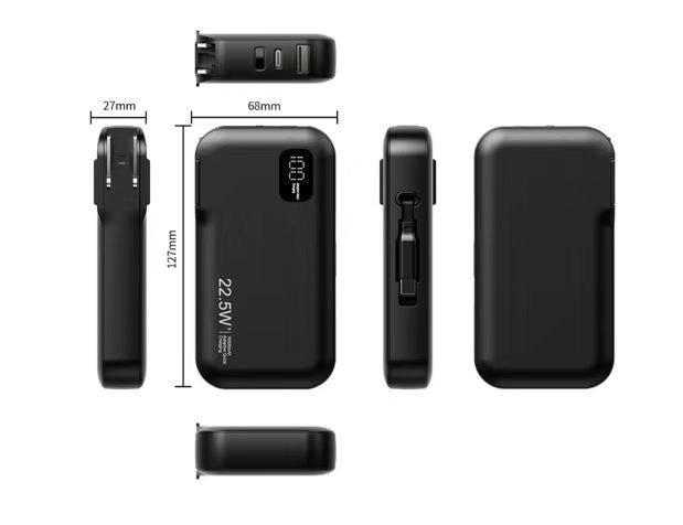 3 in 1 AC Plug Power Bank with Built-in Type-C Cable, 10000mah