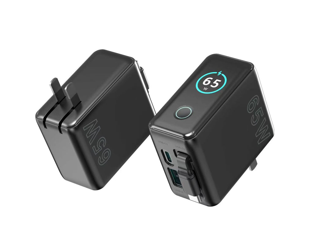 PD 65 Watts Foldable Wall Charger, Smart Display